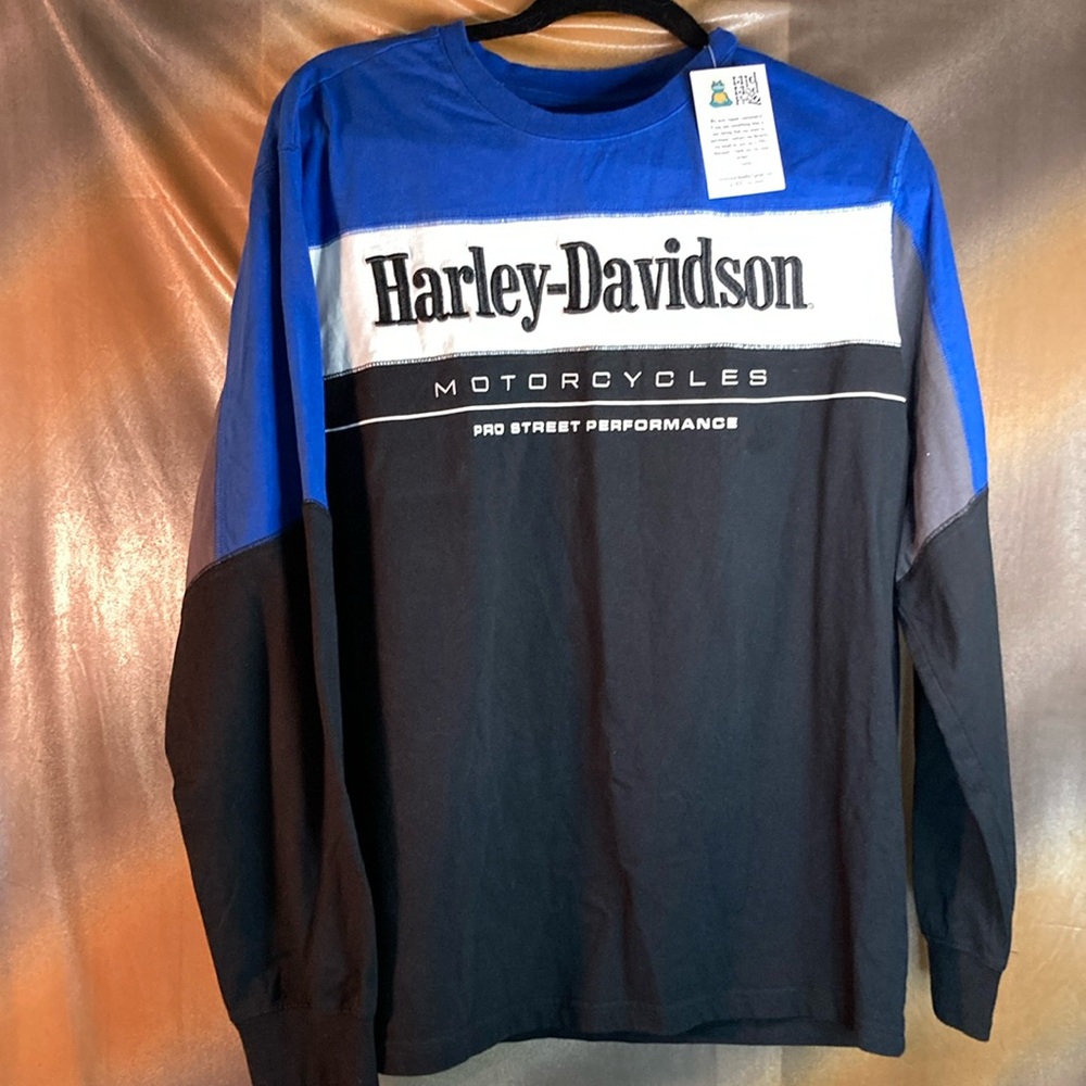 Blue black Harley davidson‎ street performance tshirt long sleeve L. 351